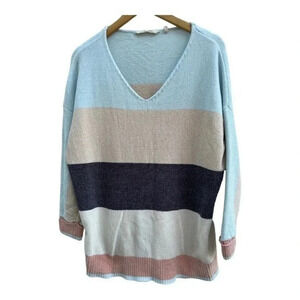Soft Surroundings Lisbeth Striped Color Block‎ Chenille Sweater VNeck Size XL​​